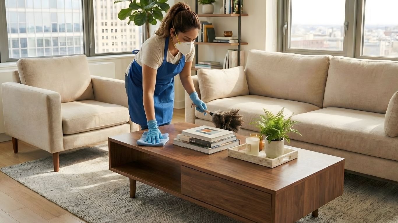 Clean pristine living room with sunlight
